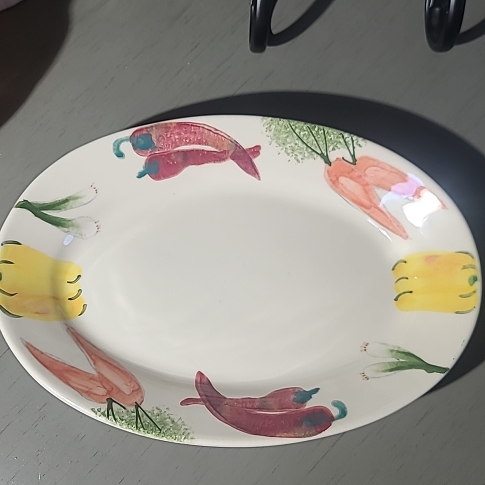vintage Hartstone Pottery oval serving platter hand-painted With 3 Pepper Crocks - Picture 10 of 12